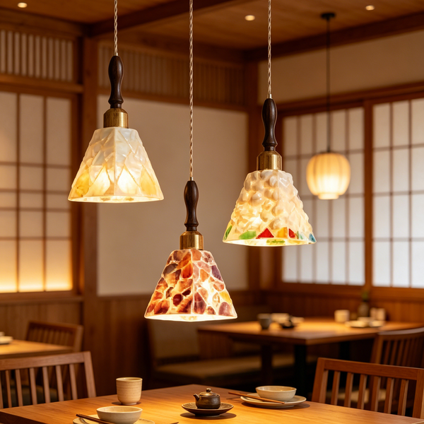 Vintage French Wooden Pendant Light Set – Cream Style Glass Hanging Lamps for Dining Room & Kitchen Island (Set of 3)