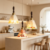 Vintage French Wooden Pendant Light Set – Cream Style Glass Hanging Lamps for Dining Room & Kitchen Island (Set of 3)