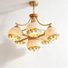 French Vintage Walnut Wood Floral Chandelier – Elegant Multi-Head Ceiling Light for Living Room, Dining Room & Hallway