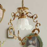 French Vintage Brass Crystal Pendant Lamp