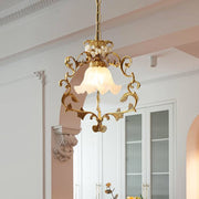 French Vintage Brass Crystal Pendant Lamp