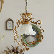 French Vintage Brass Crystal Pendant Lamp