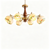French Vintage Walnut Wood Floral Chandelier – Elegant Multi-Head Ceiling Light for Living Room, Dining Room & Hallway