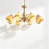 French Vintage Walnut Wood Floral Chandelier – Elegant Multi-Head Ceiling Light for Living Room, Dining Room & Hallway